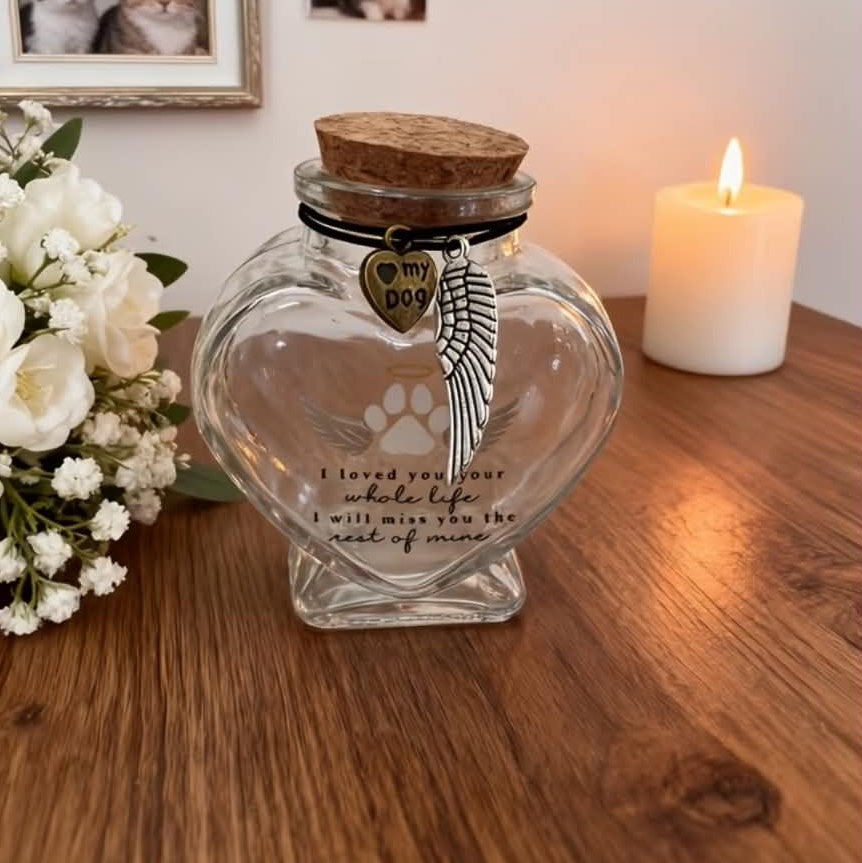 Pet Memorial Ashes and Fur Keepsake Jar – Heart-Shaped Remembrance Bottle
