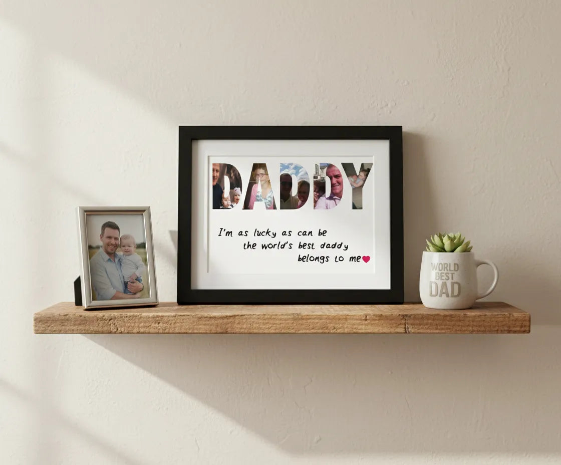 Personalised Daddy Word Art Frame Design Fathers Day Gift Ready To Hang