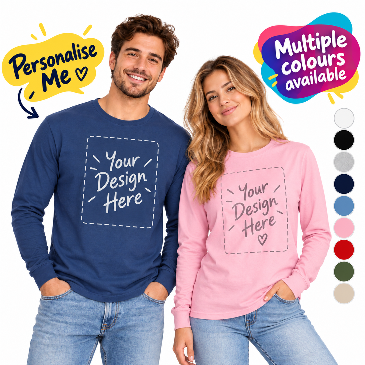 Personalised AWDis AT012 Long Sleeve T-Shirt – Custom Printed 180gsm Cotton Tee