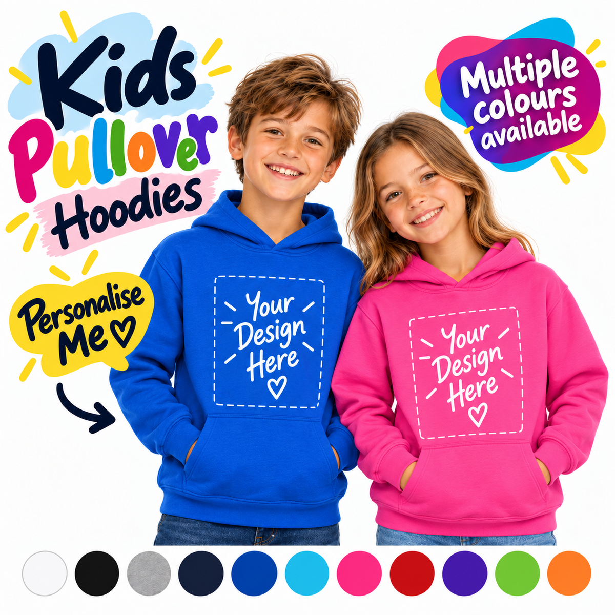 Personalised Kids AWDis JH001B Hoodie – Custom Printed Children’s Pullover Hoodie