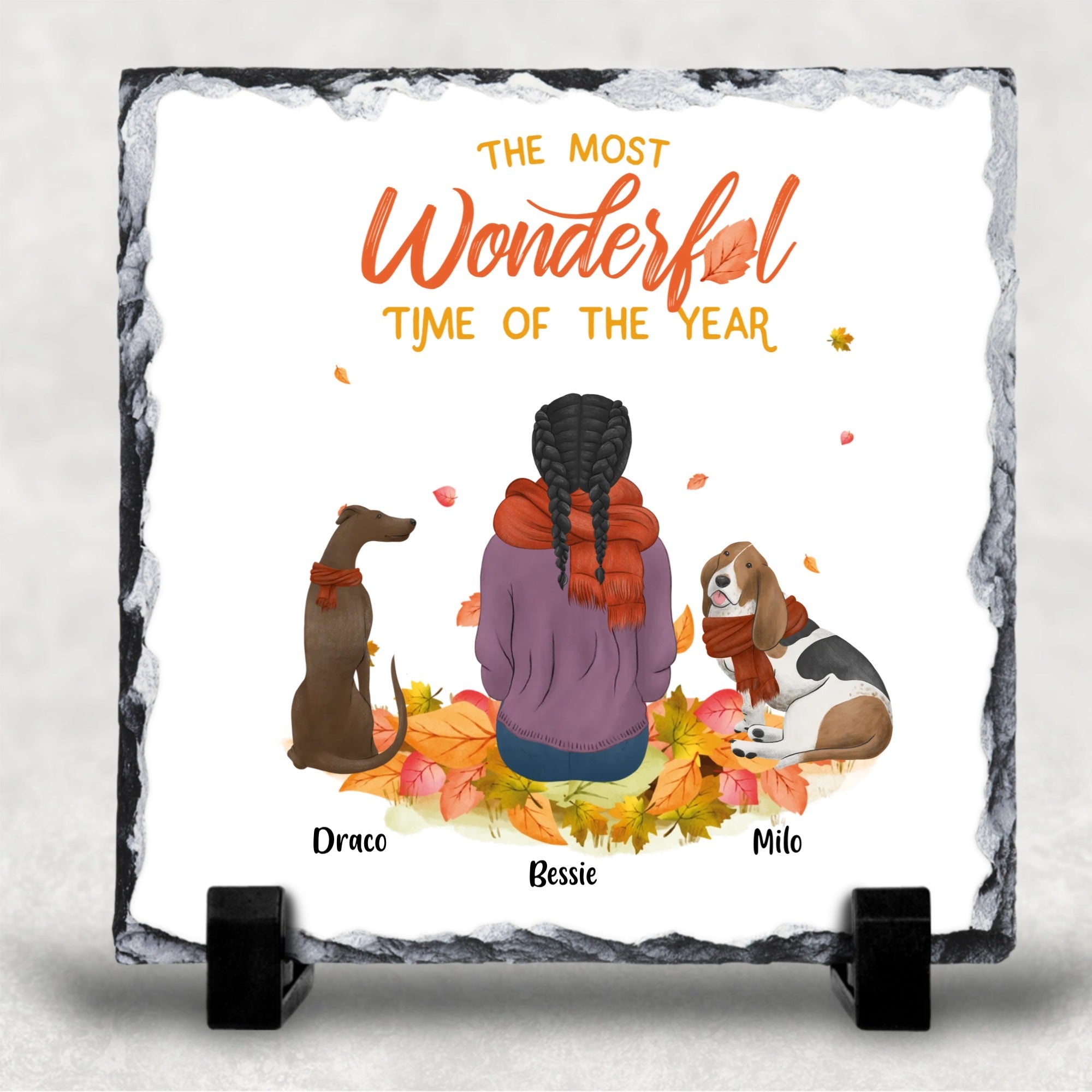 The Most Wonderful Time Of The Year Autumn Leaves Personalised Dog Human Character Slate