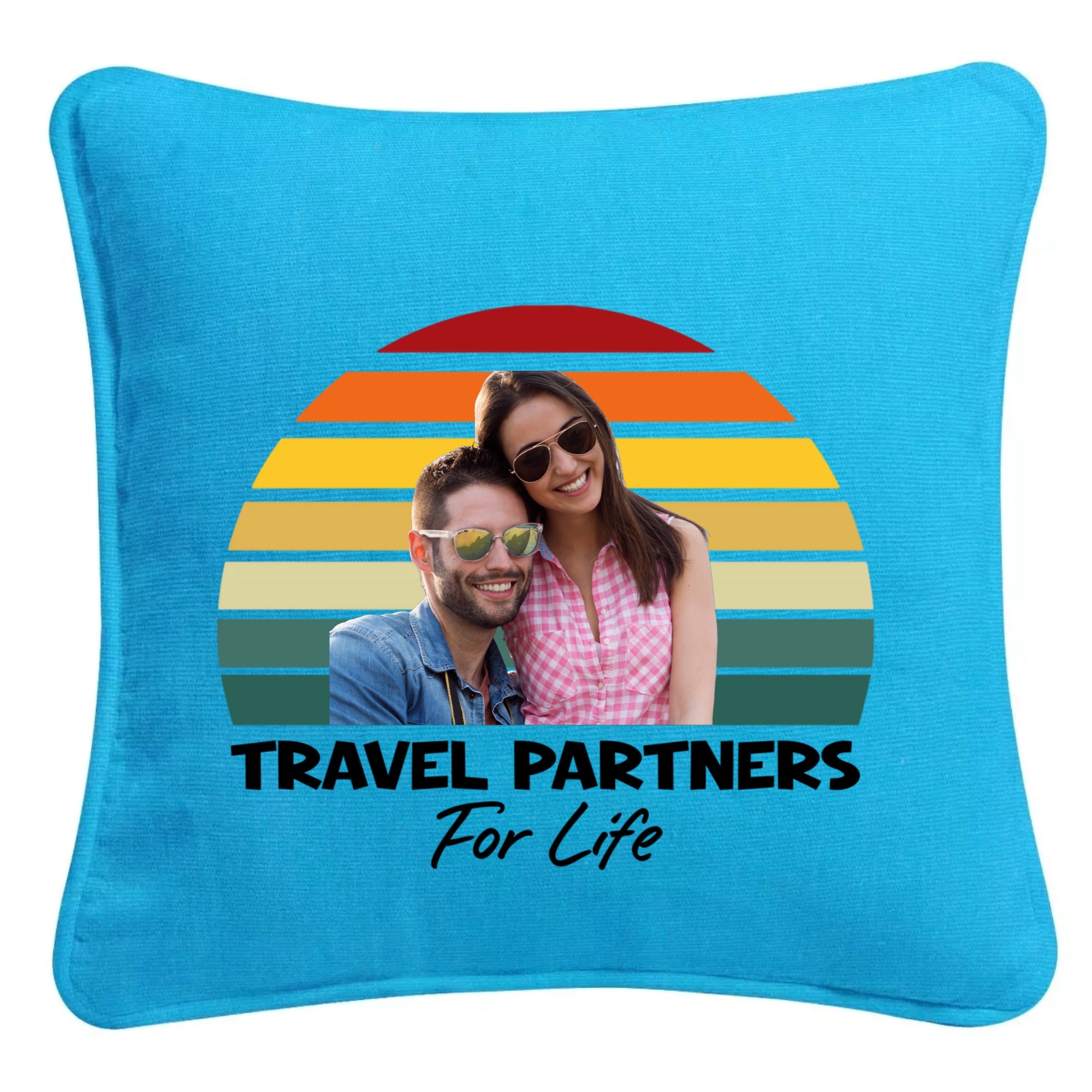 Travel Partners For Life Custom Name Photo Cushion