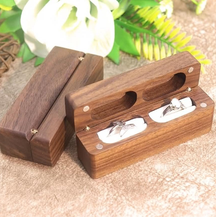 Personalised Engraved Oak Wedding Ring Box – Double Ring Holder