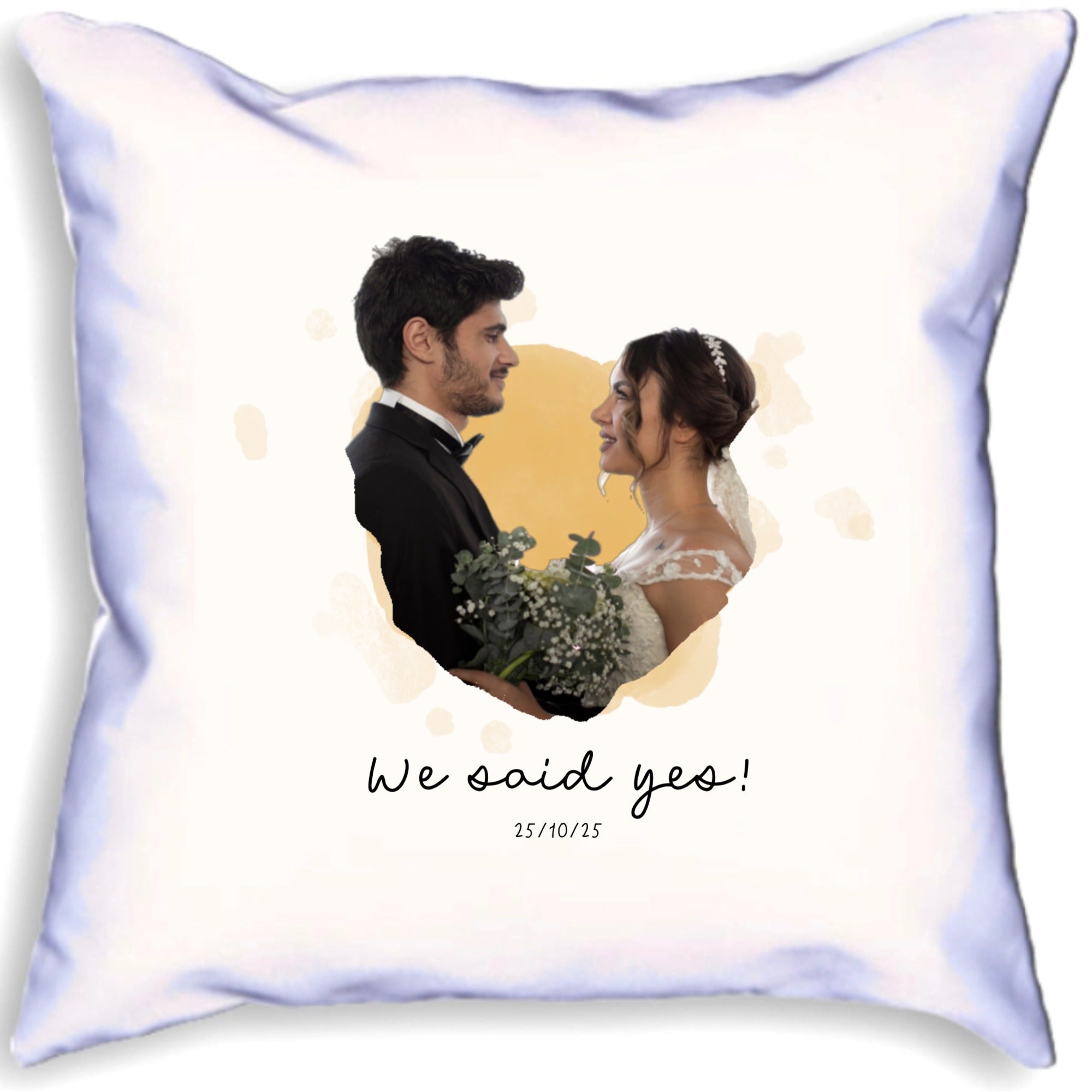 We Said Yes Personalised Happily Married Photo Cushion Custom Photo and Date