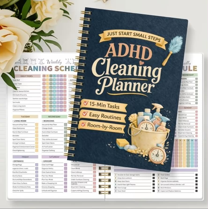 ADHD Cleaning Planner Note Book – 15-Minute Tasks, Easy Routines & Room-by-Room Organisation