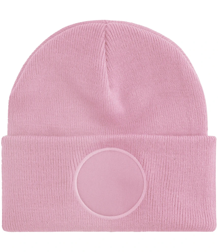 Fully Personalised Result Core Dusty Pink Circle Patch Beanie Hat - Perham Prints