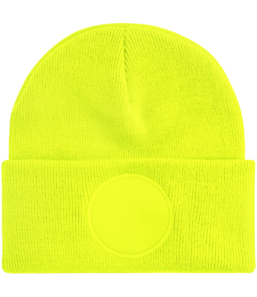 Fully Personalised Result Core Neon Yellow Circle Patch Beanie Hat - Perham Prints
