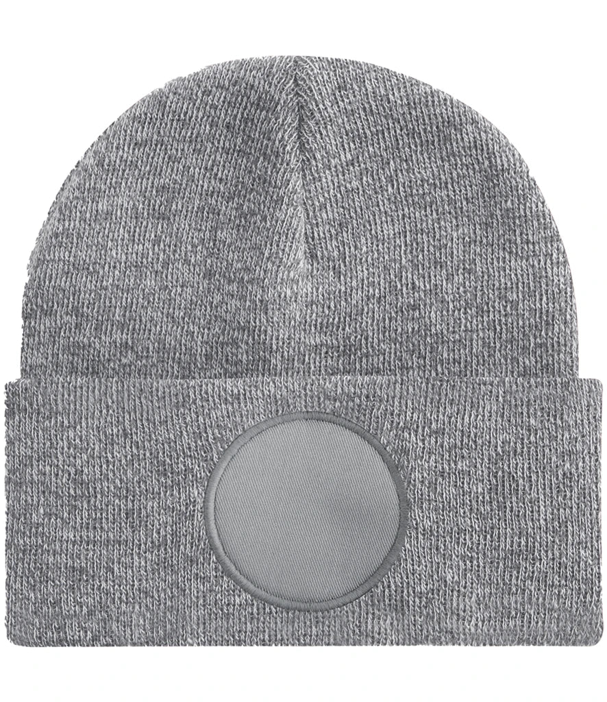 Fully Personalised Result Core Heather Grey Circle Patch Beanie Hat - Perham Prints