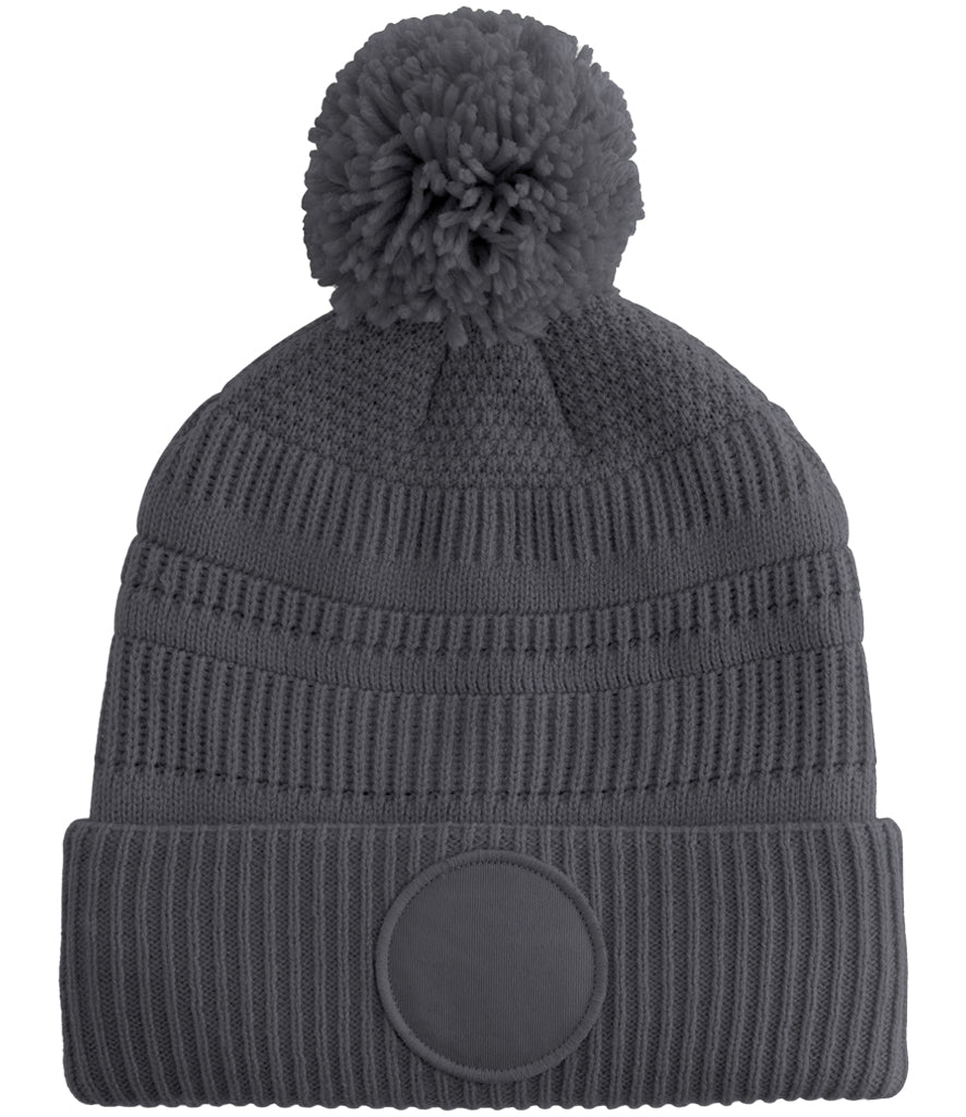 Fully Personalised Beechfield Graphite Grey Circle Patch Pom Pom Bobble Hat
