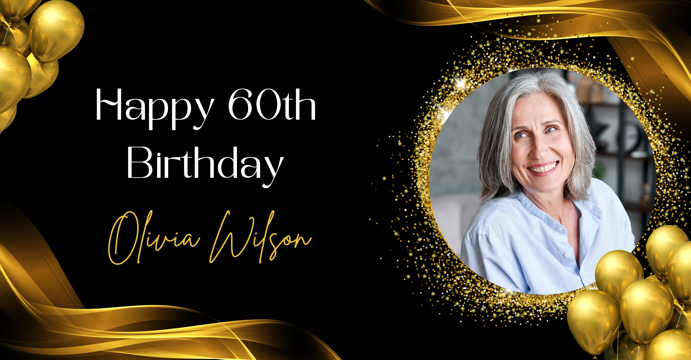 Black And Gold Indoor Birthday Banner Upload Your Photo Customise Text