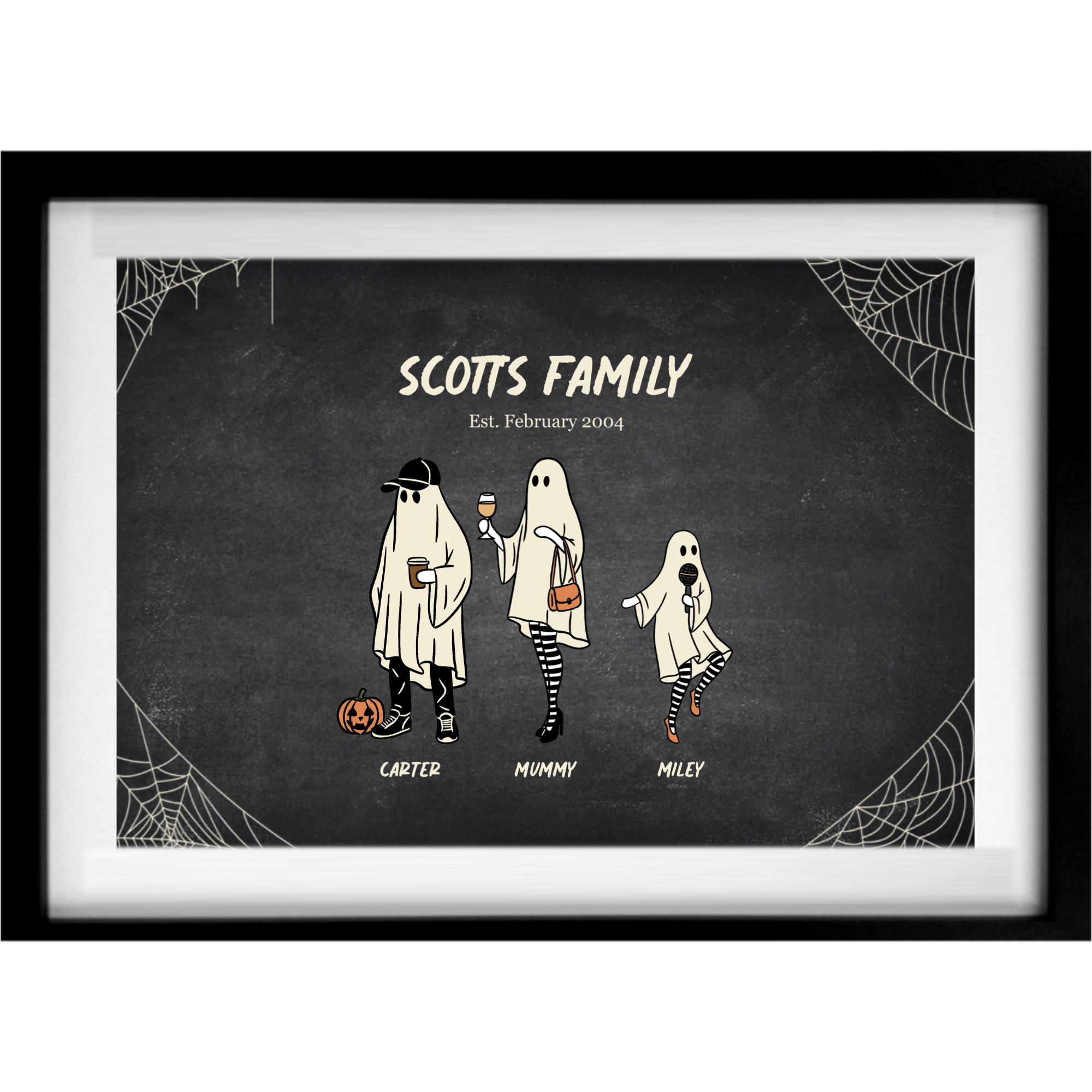 Personalised Black Frame Halloween Ghost Family