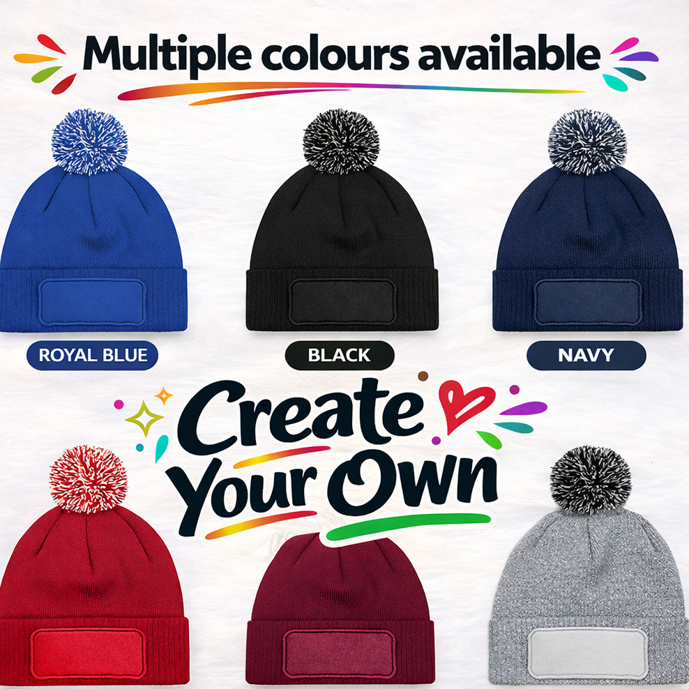 Fully Personalised Beechfield  Pom Pom Bobble Hat - All Colours