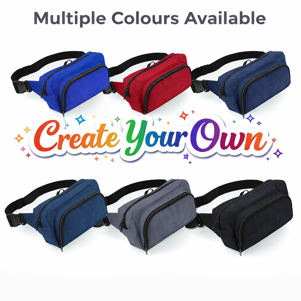 Fully Personalised BagBase Colour Two Pockets Waist Bag Belt Bag - All Colours