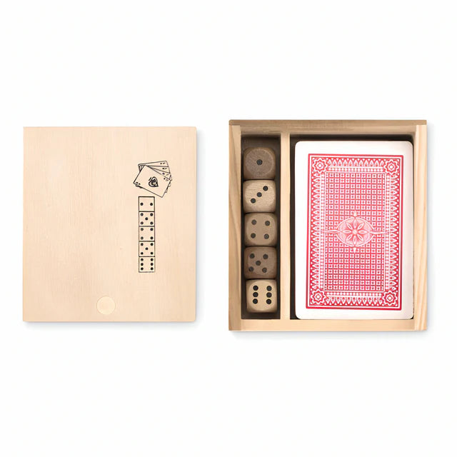 Playing Card & Dice Set in Engravable Wooden Gift Box