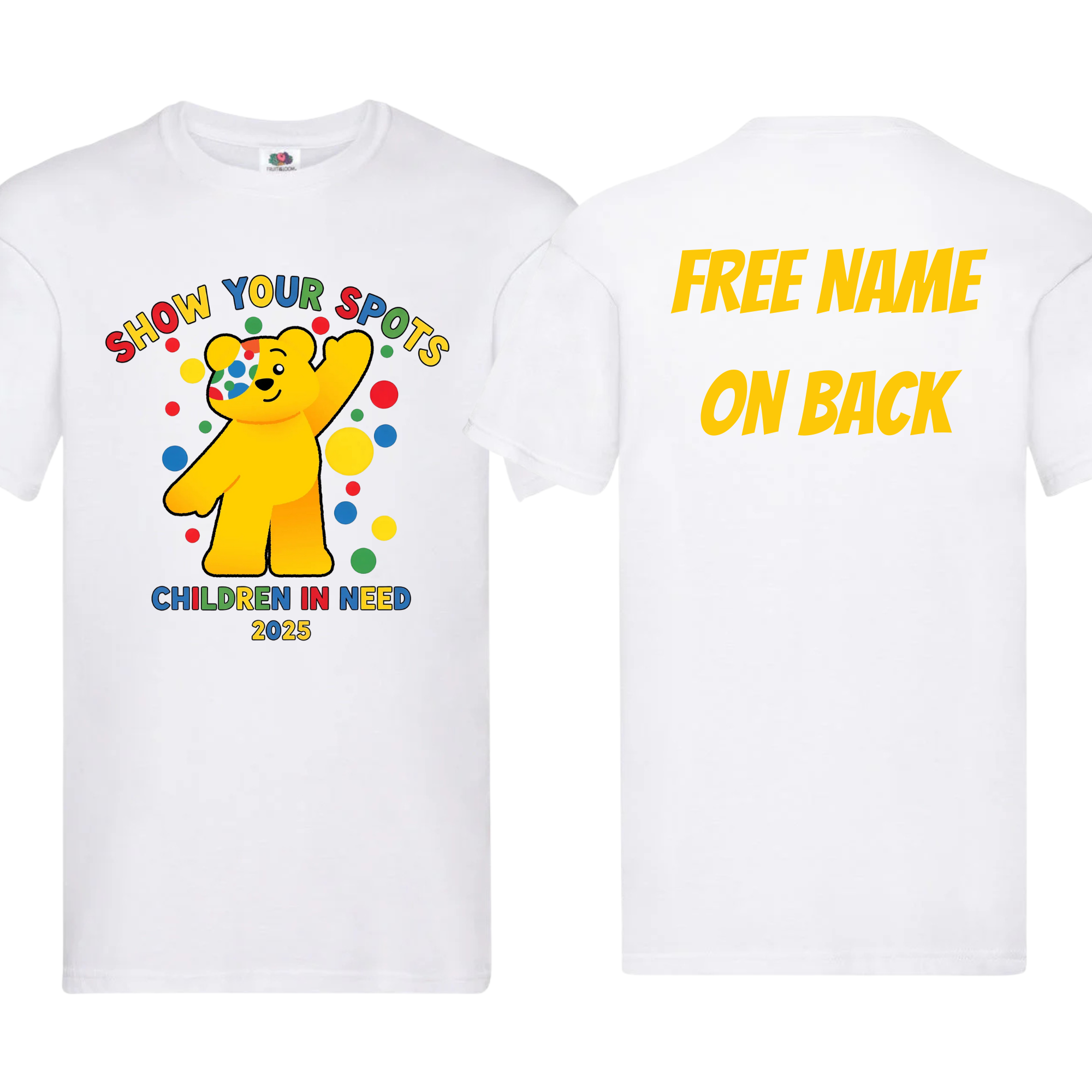 Pudsey Bear (Donation Included) Children In Need 2025 Show Your Colours T-shirt With Custom Name