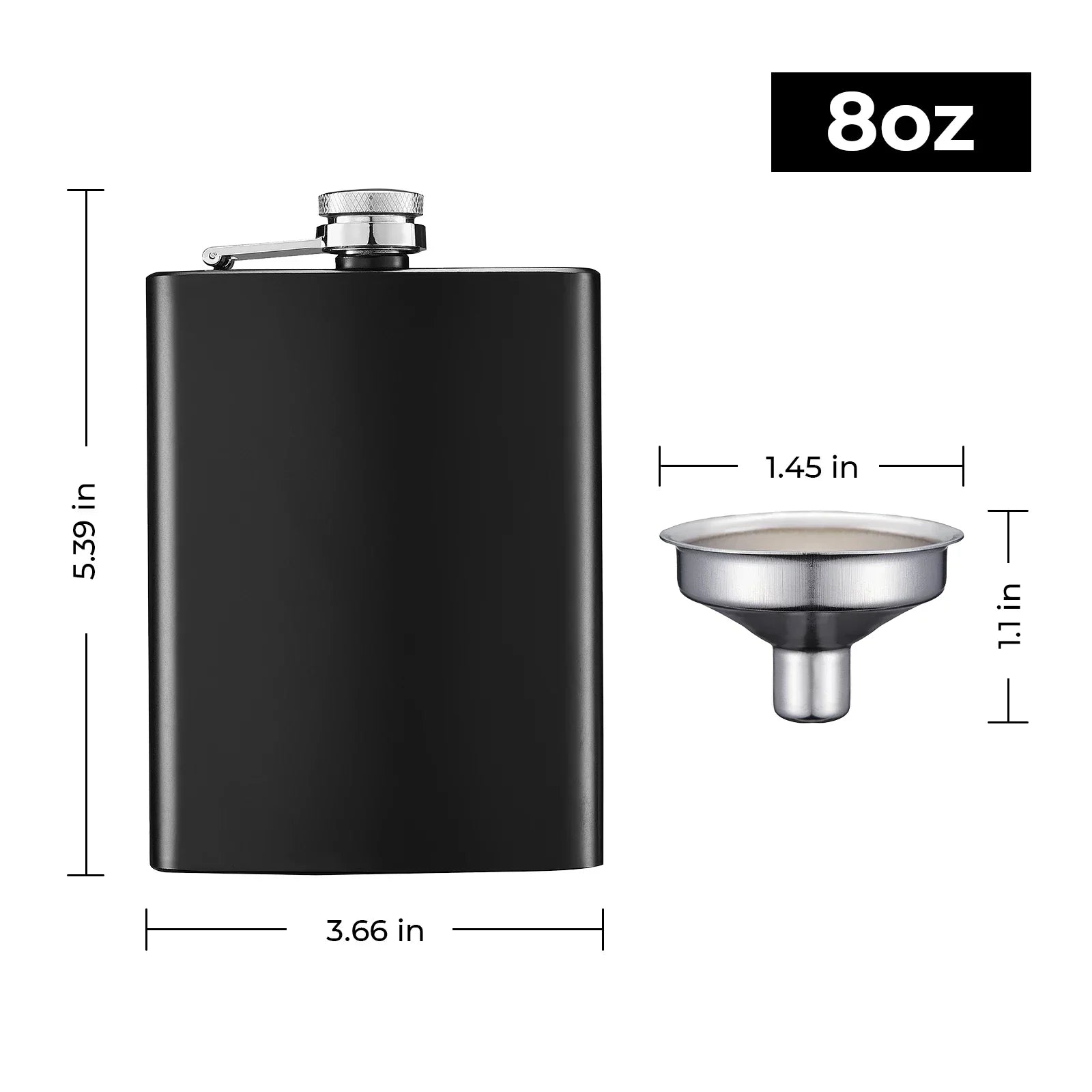Stainless Steel Black Hip Flask (8oz) Engraved
