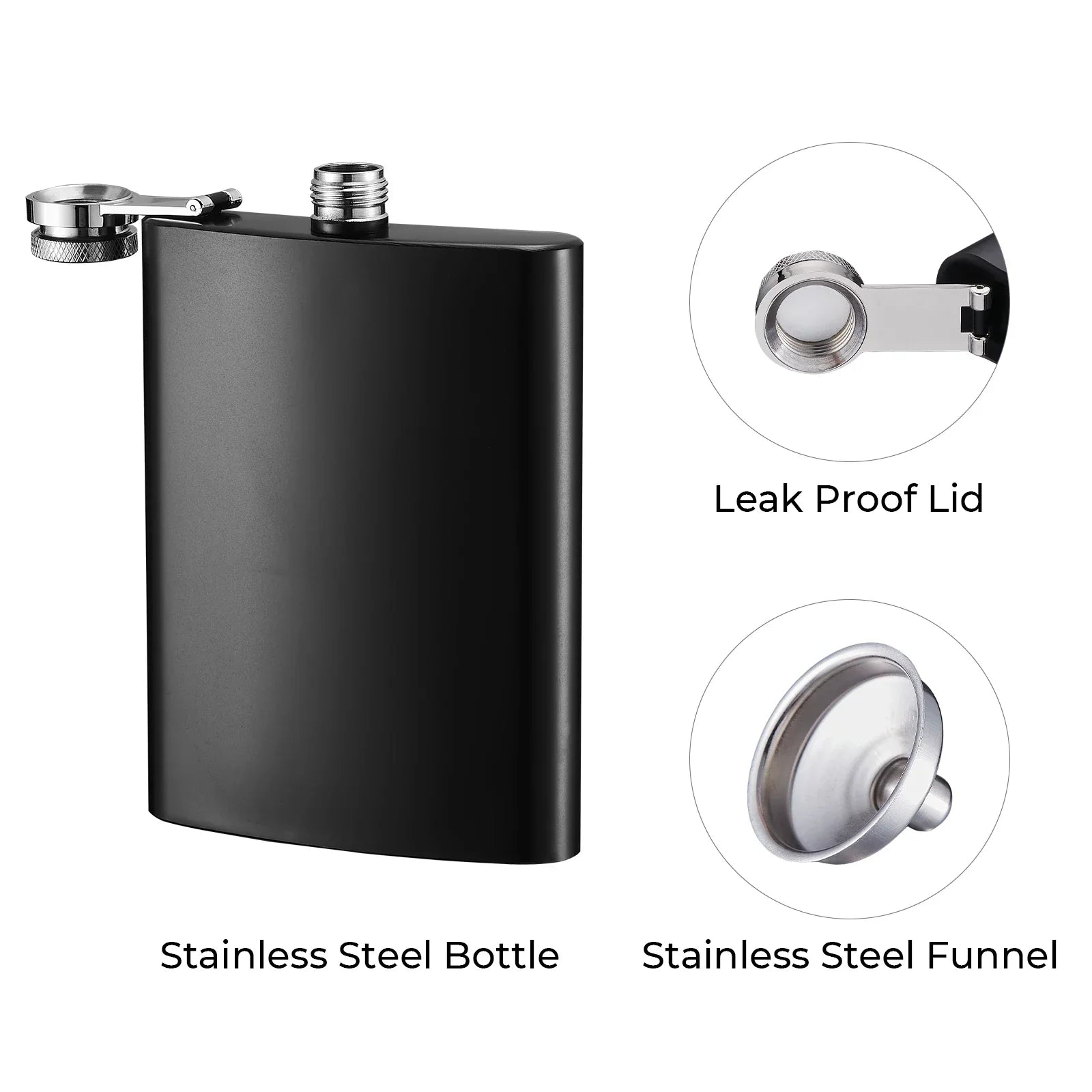 Stainless Steel Black Hip Flask (8oz) Engraved