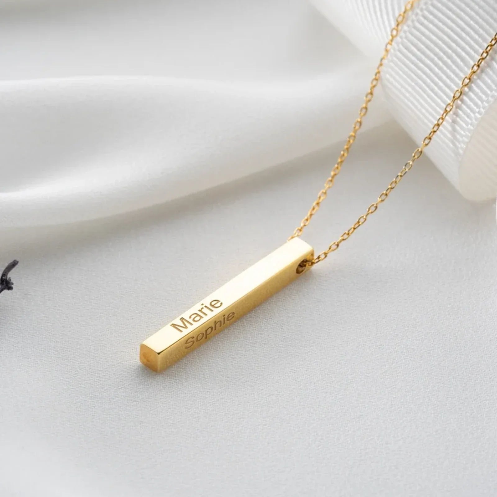 Stainless Steel Vertical Bar Necklace with custom text