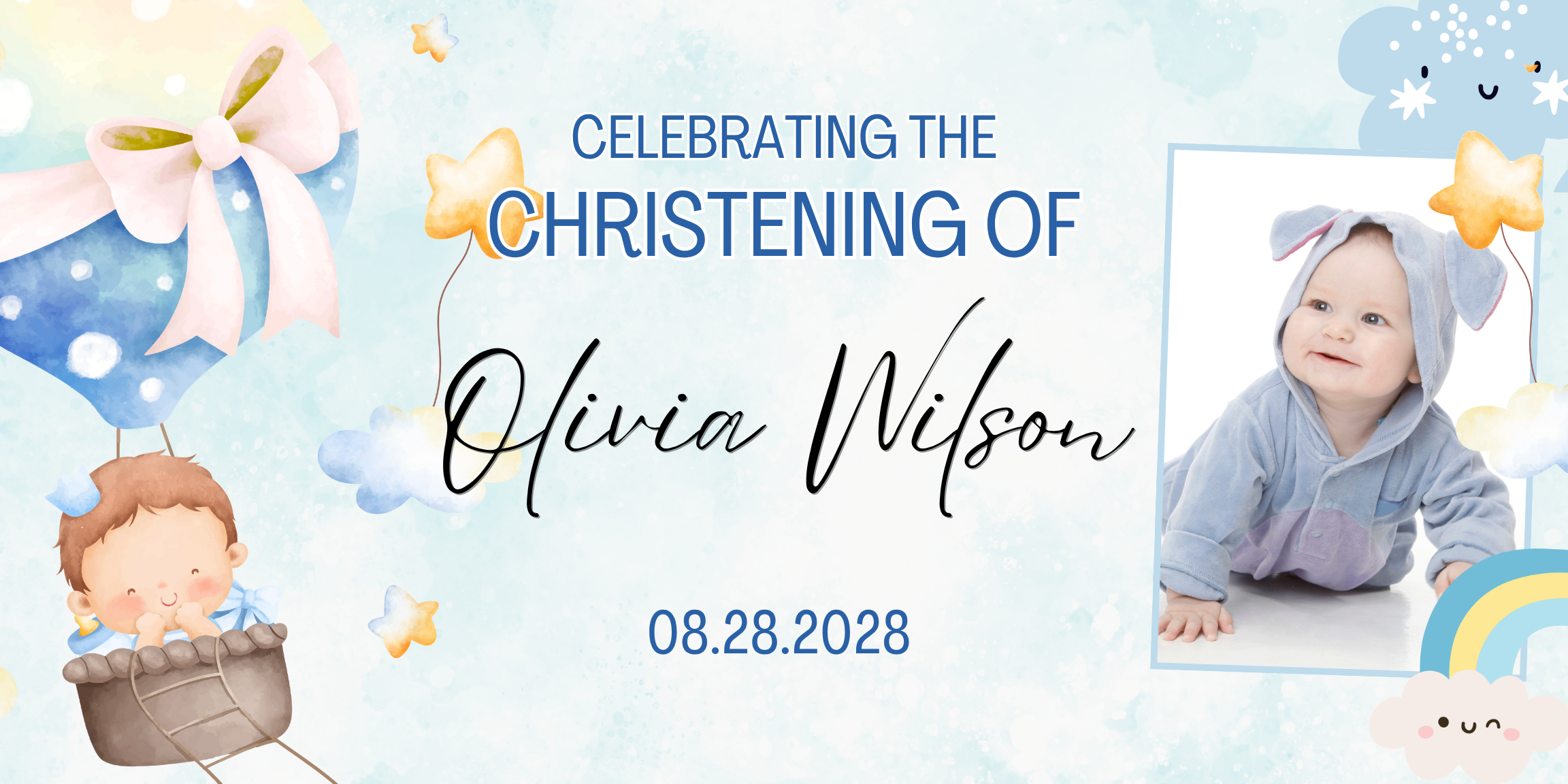 Indoor Banner Christening Blue Upload Your Photo Custom Text