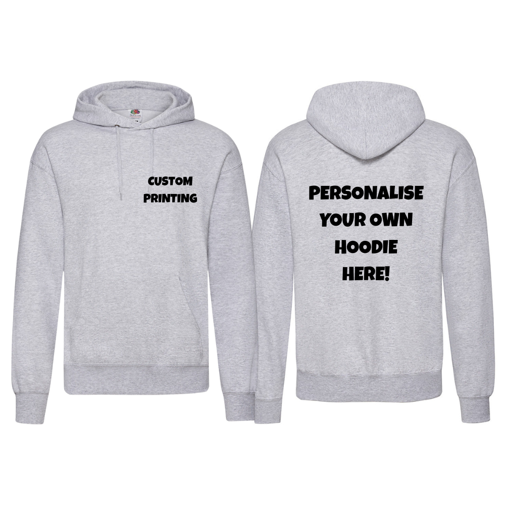 Fully Personalised Heather Grey UNISEX Pullover AWDis Hoodie - Create Your Design - Perham Prints