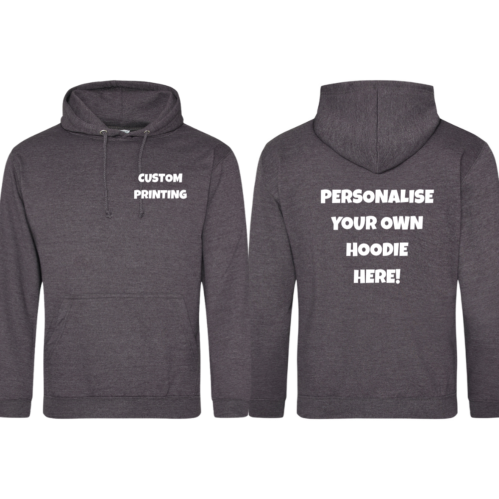 Fully Personalised Charcoal Grey UNISEX Pullover AWDis Hoodie - Create Your Design - Perham Prints