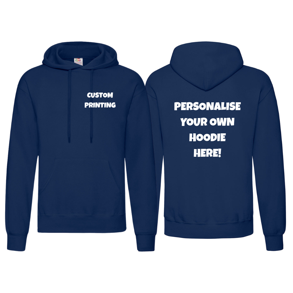 Fully Personalised Navy Blue  UNISEX Pullover AWDis Hoodie - Create Your Design