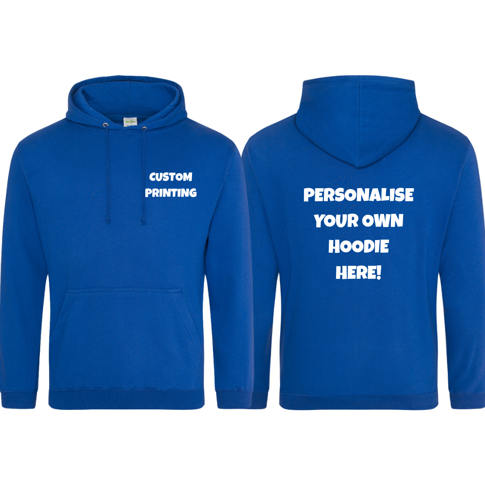 Fully Personalised Royal Blue UNISEX Pullover AWDis Hoodie - Create Your Design - Perham Prints
