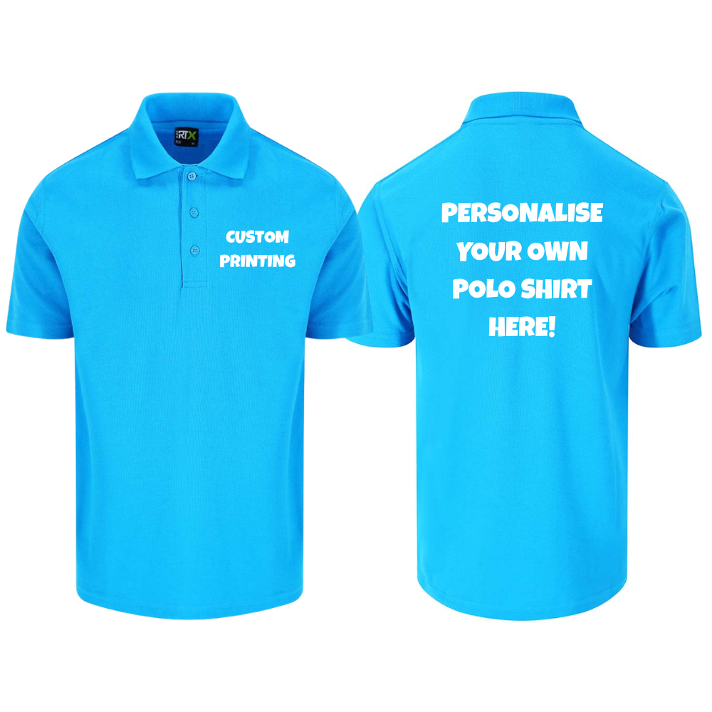 Fully Personalised Turquoise Pro RTX Polo Shirt UNISEX - Create Your Design - Perham Prints