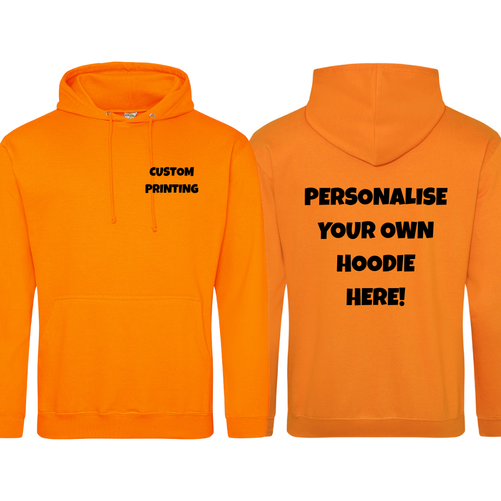 Fully Personalised Orange UNISEX Pullover AWDis Hoodie - Create Your Design