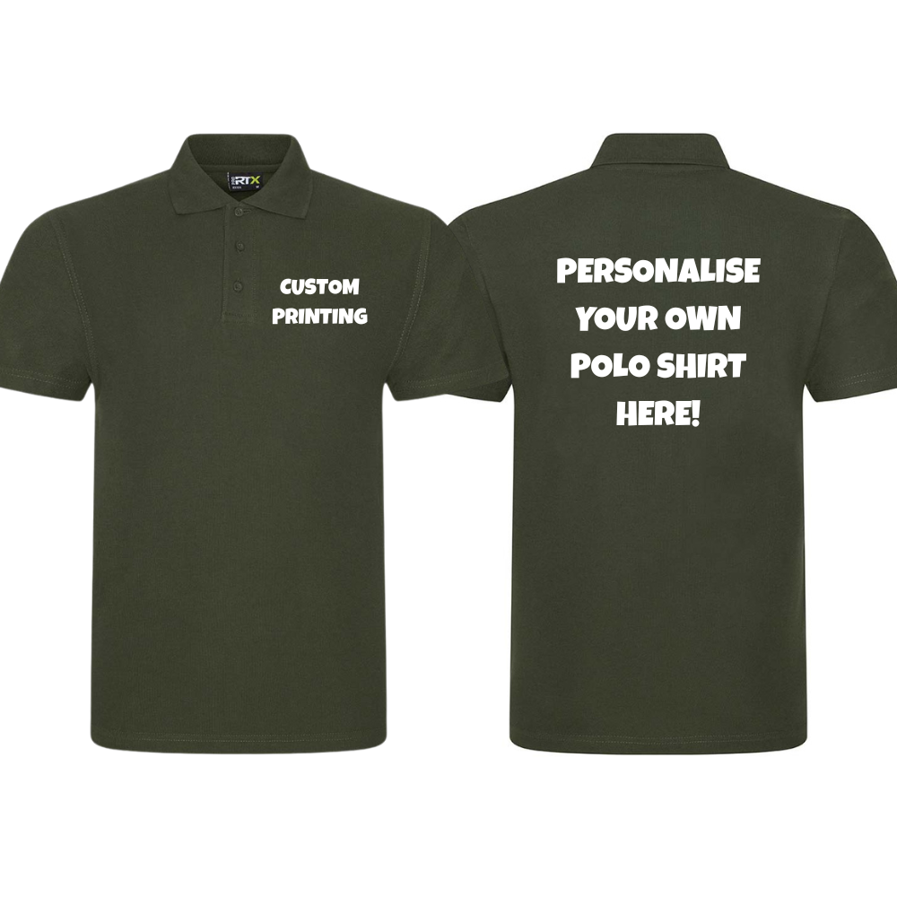 Fully Personalised Khaki Green Pro RTX Polo Shirt UNISEX - Create Your Design