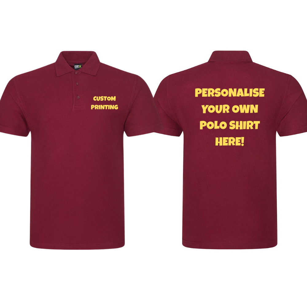 Fully Personalised Dark Red / Burgundy Pro RTX Polo Shirt UNISEX - Create Your Design - Perham Prints