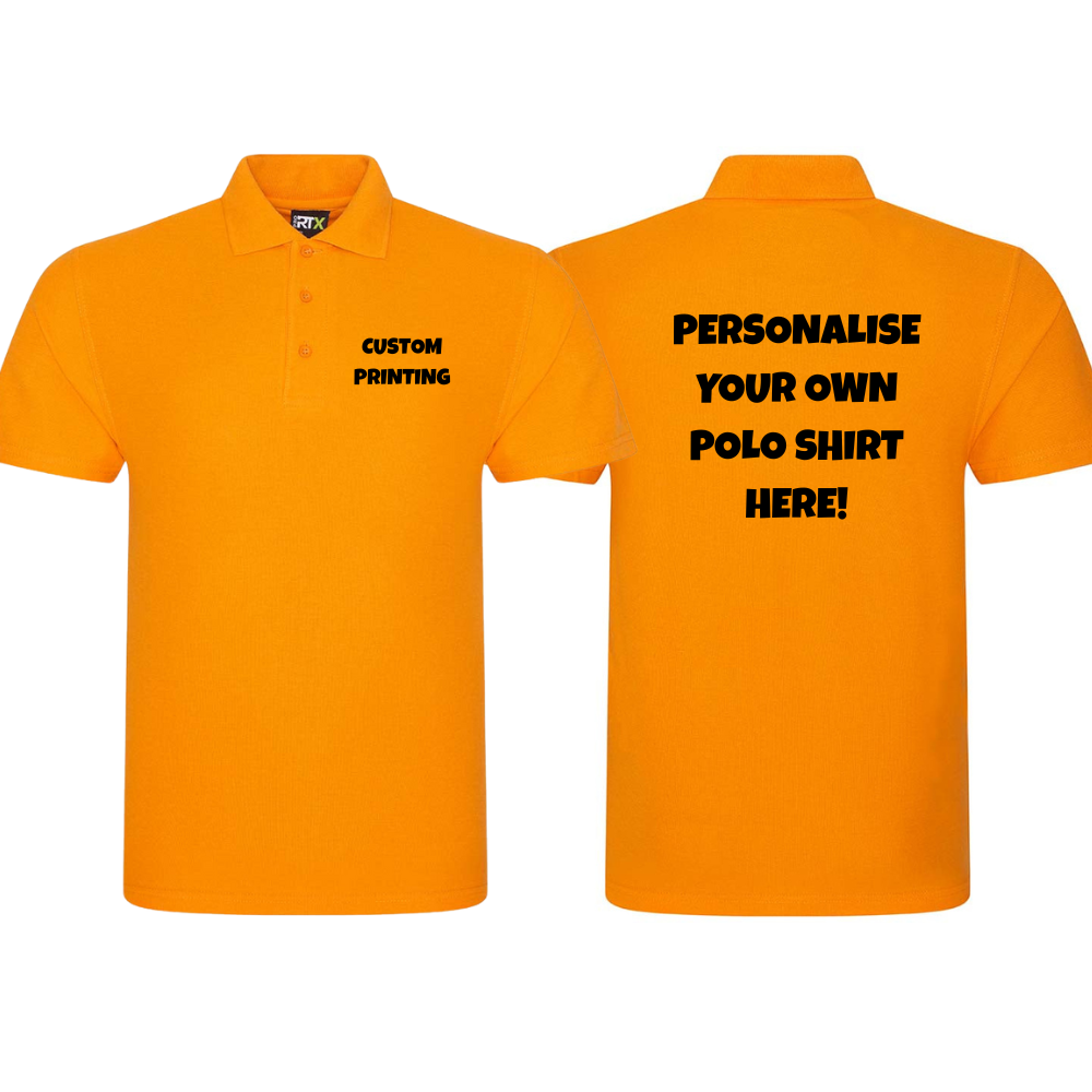 Fully Personalised Orange UNISEX Pro RTX Polo Shirt - Create Your Design - Perham Prints