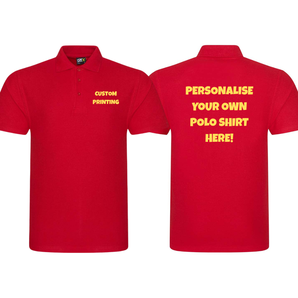 Fully Personalised Red UNISEX Pro RTX Polo Shirt - Create Your Design - Perham Prints