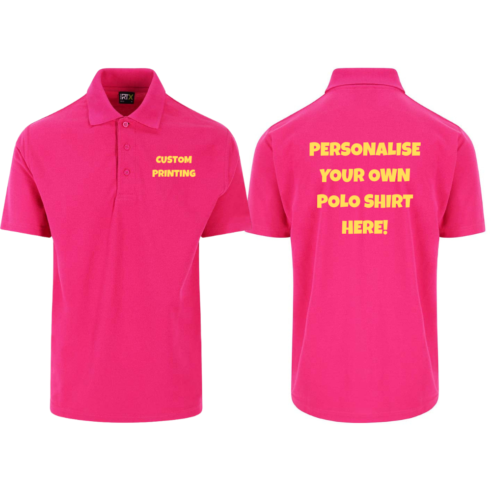 Fully Personalised Fuschia Pink UNISEX Pro RTX Polo  Shirt - Create Your Design - Perham Prints