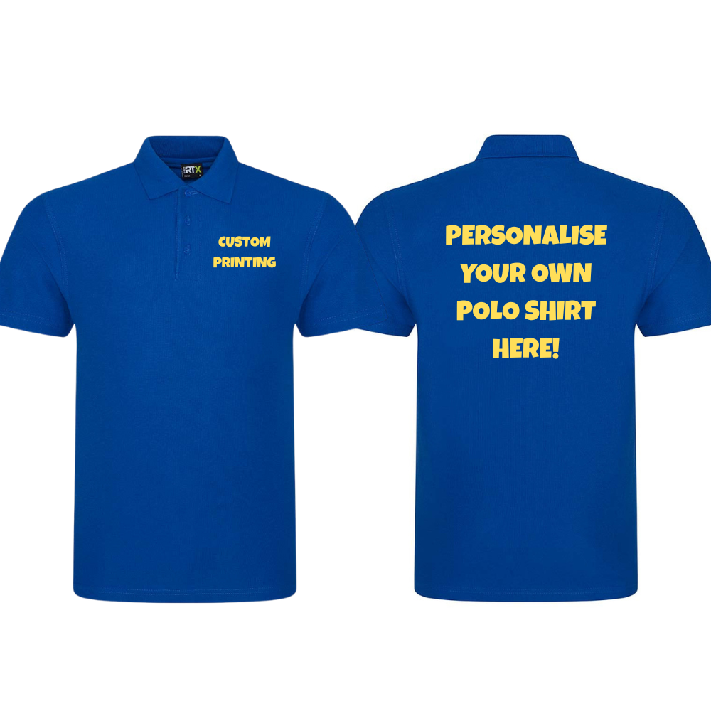 Fully Personalised Royal Blue UNISEX Pro RTX Polo Shirt - Create Your Design - Perham Prints