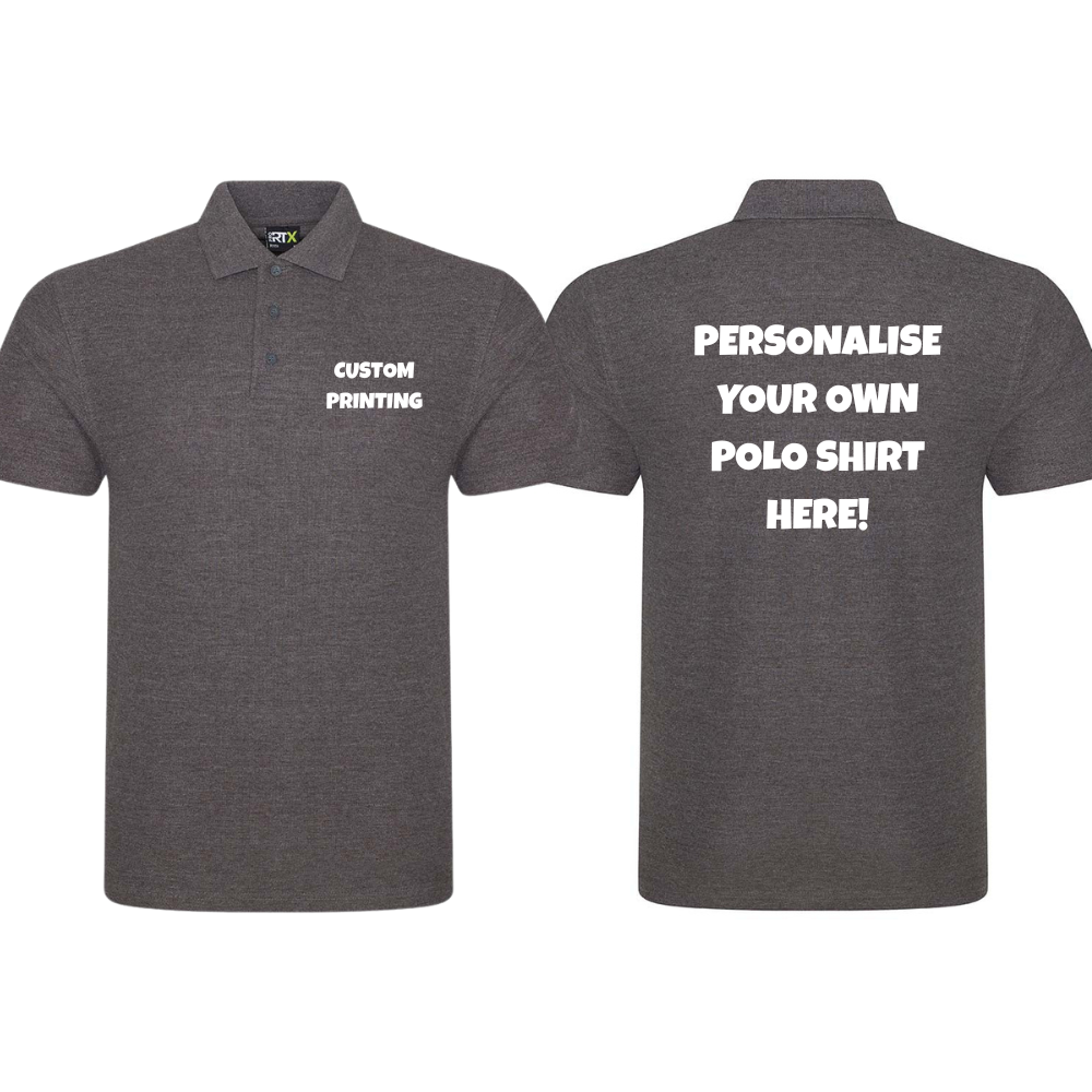 Fully Personalised Charcoal Grey UNISEX Pro RTX Polo Shirt - Create Your Design - Perham Prints