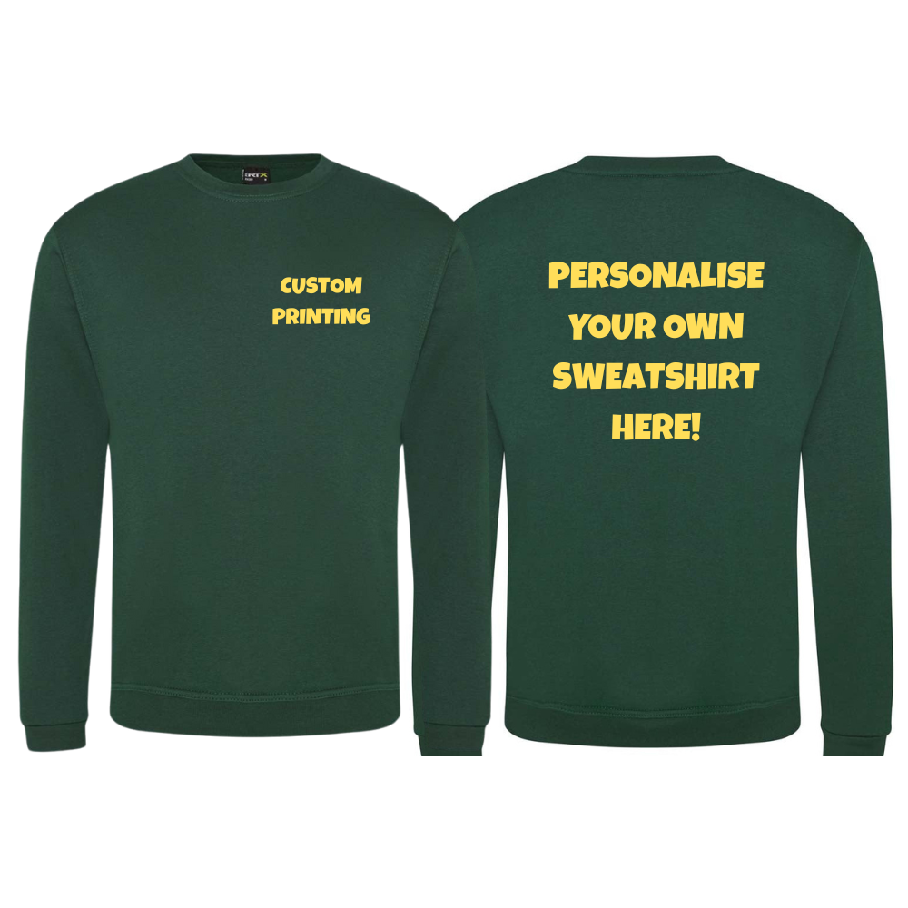 Fully Personalised Bottle Green UNISEX AWDis Sweatshirt Jumper - Perham Prints