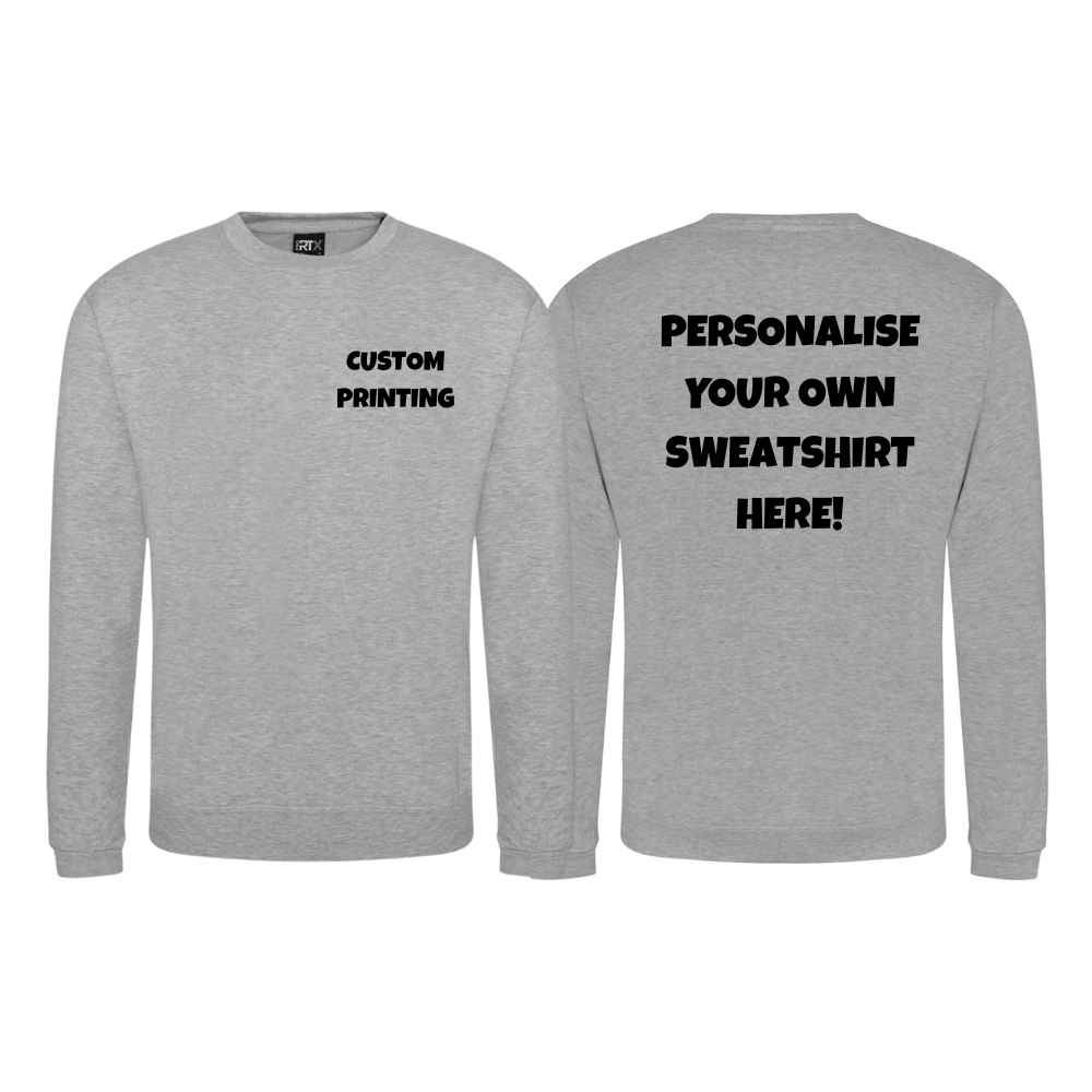 Fully Personalised Heather Grey UNISEX AWDis Sweatshirt Jumper - Perham Prints