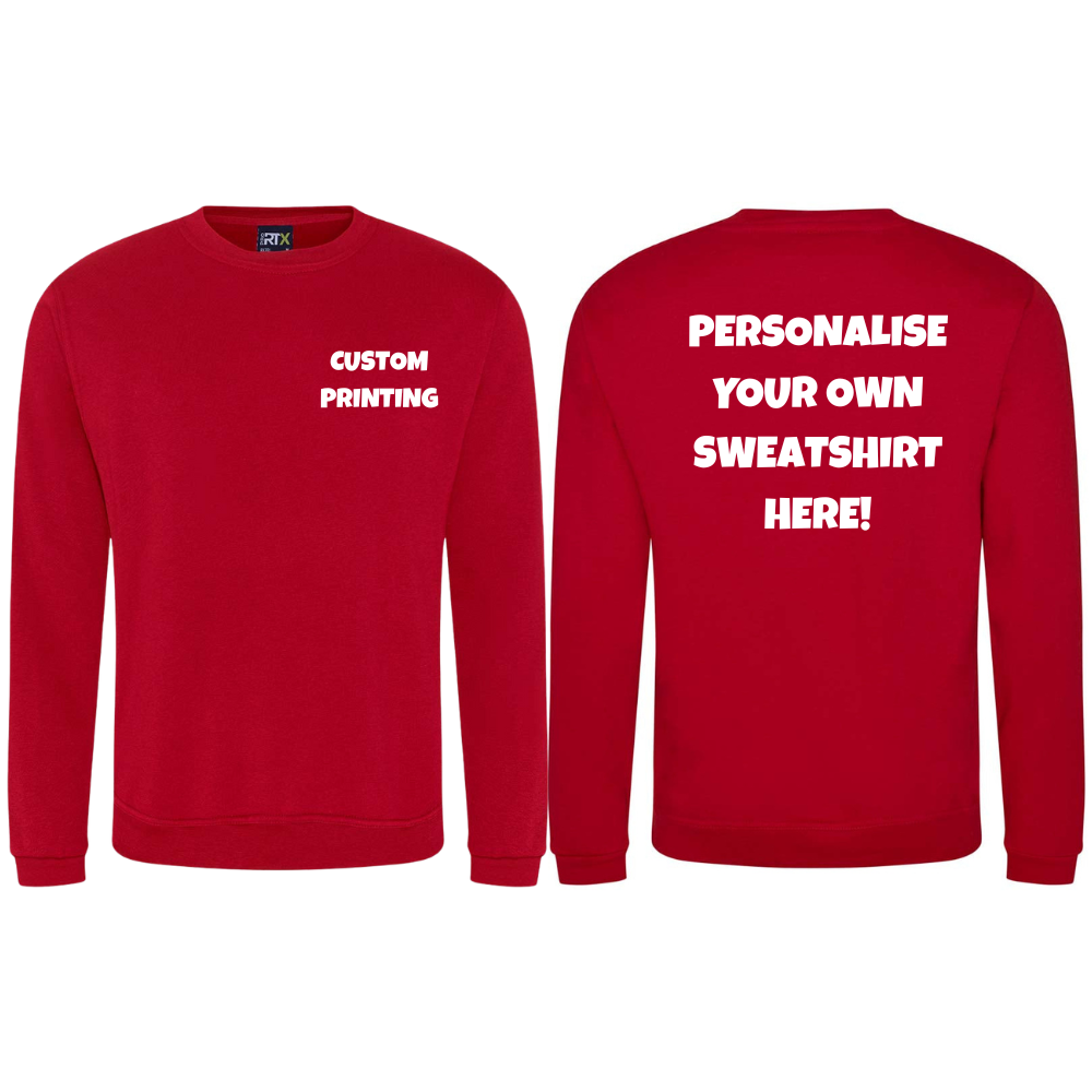 Fully Personalised Red UNISEX AWDis Sweatshirt Jumper