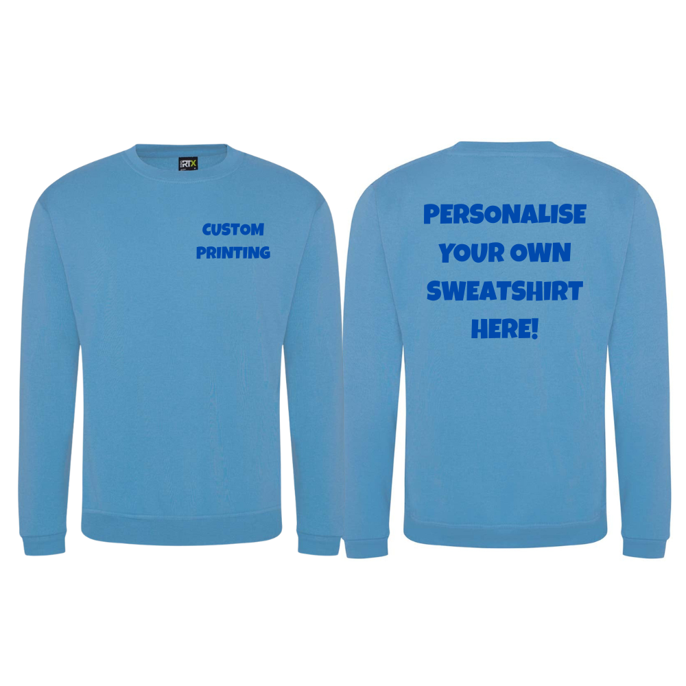 Fully Personalised Light Blue UNISEX AWDis Sweatshirt Jumper - Perham Prints