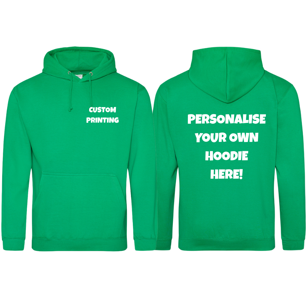 Fully Personalised Kelly Green UNISEX AWDis Hoodie Hoodie - Create Your Design - Perham Prints