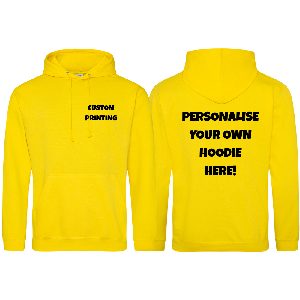 Fully Personalised Yellow UNISEX Pullover AWDis Hoodie - Create Your Design