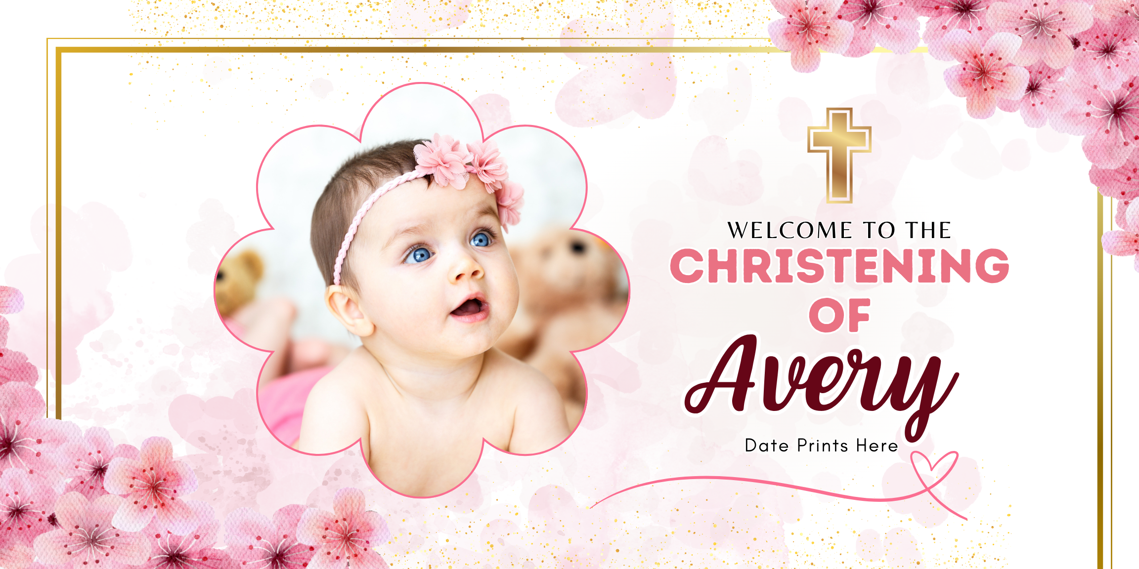 Indoor Banner Christening Pink Upload Your Photo Custom Text