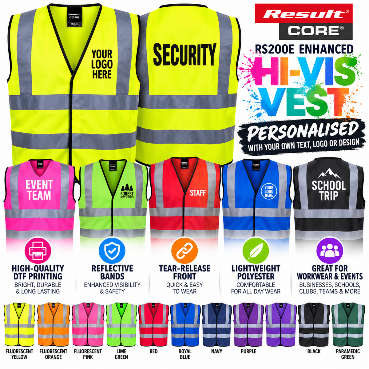 Personalised Result Core RS200E Enhanced Vis Vest – Custom Printed Hi-Vis Safety Vest