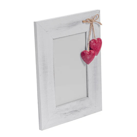 4" x 6" White Standing Photo Frame with Hearts