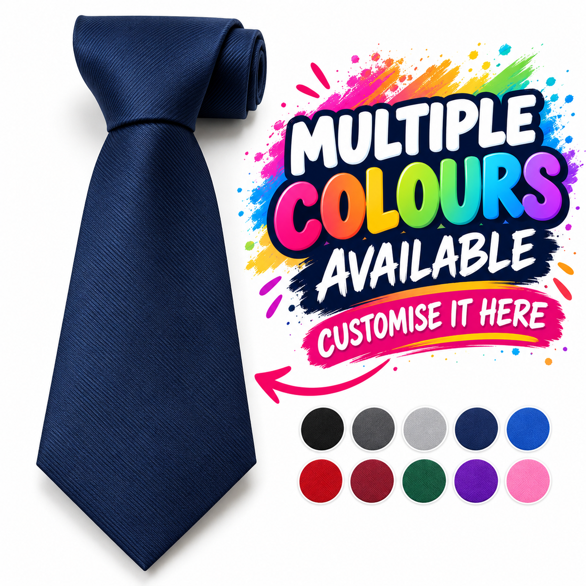 Tie Fully Personalised Logo or Text UNISEX - All Colours