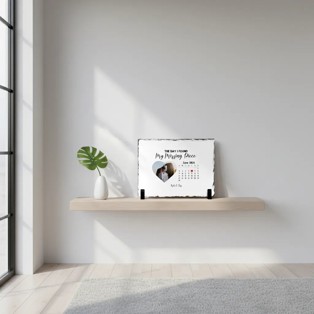 The Day I Found My Missing Piece Personalised Photo Slate Rectangle Customised Date