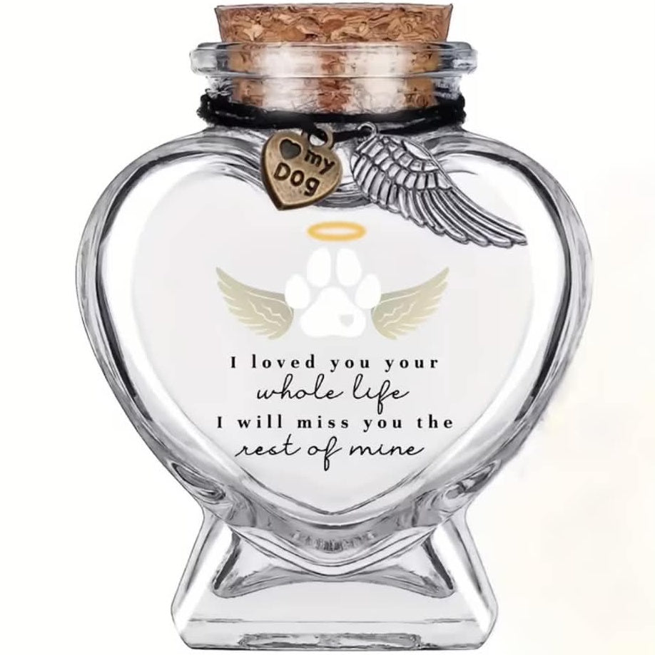 Pet Memorial Ashes and Fur Keepsake Jar – Heart-Shaped Remembrance Bottle