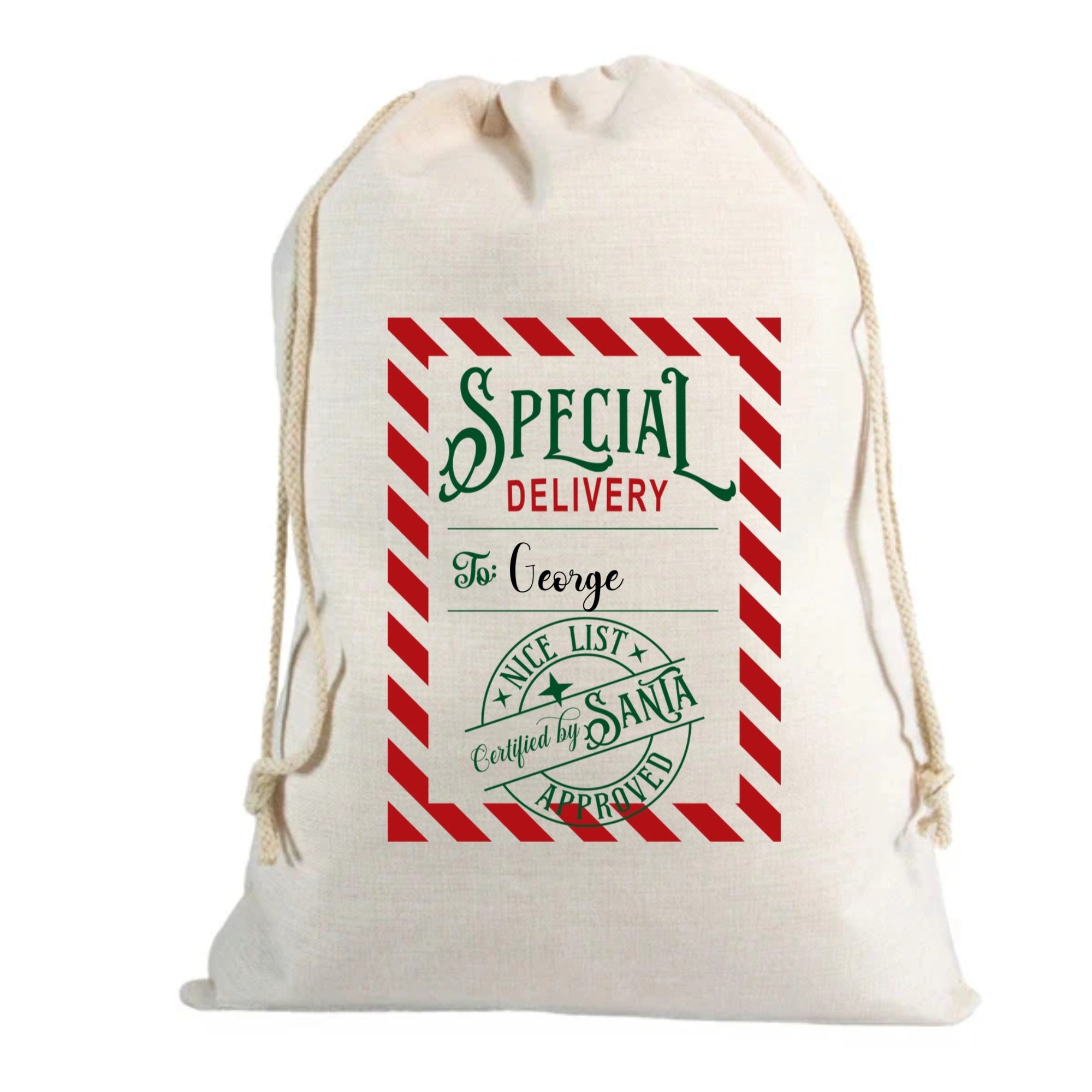 🎅 Personalised Special Delivery Custom Name Linen Santa Sack – 70 x 85cm