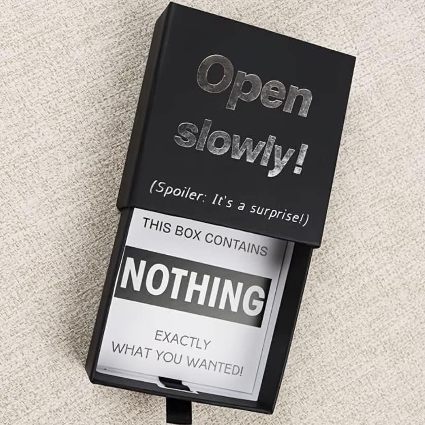 “This Box Contains Nothing” Novelty Gift Box – Funny Joke Present
